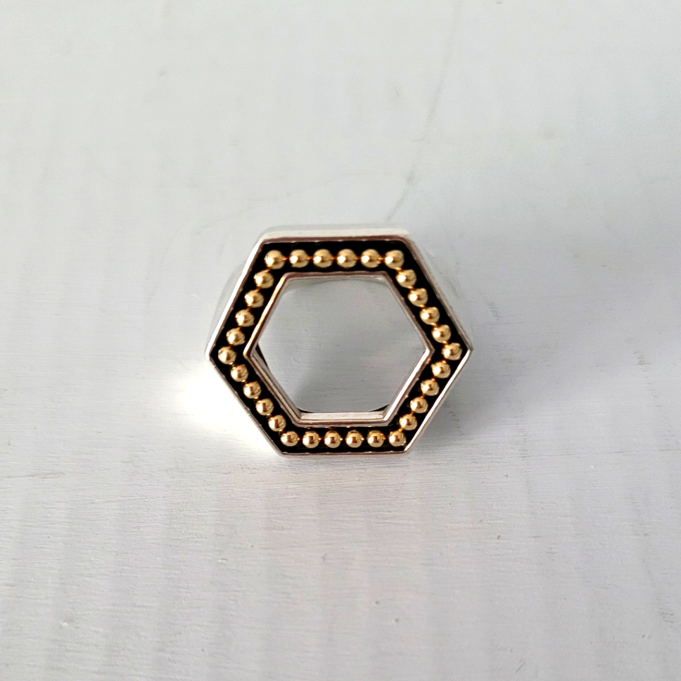 Lagos Two-Tone Hexagon Signet Ring 425$